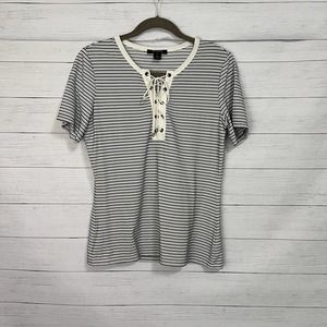 St.John Lace up striped nylon tee